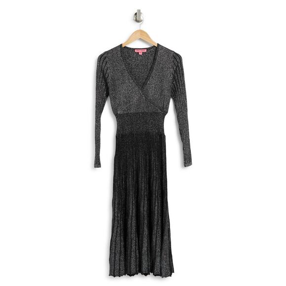 Betsey Johnson Silver Pleated Metallic Knit Midi Dress Size L NWT - Picture 3 of 13